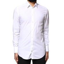 DOLCE & GABBANA Shirt White GOLD Cotton Long Sleeves Men Dress 38/US15/XS 330usd