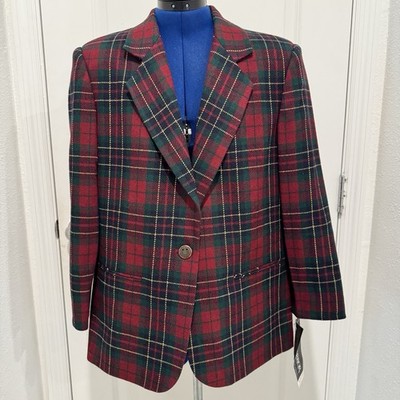 VTG Wool Blend Blazer Womens Size Large Petite Red Plaid With Tags Corpcore