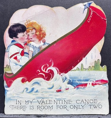 1920s -1930s Carrington Valentine - 2 Lovers in a Canoe Without a Paddle