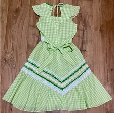 Vintage Facho Petite Girl's Green Dress with Lace and Daisy Trim - About Size 12