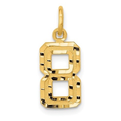 14k Gelbgold kleiner gebürsteter Diamantschliff Nummer 8 Charm