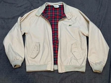 Vintage Izod Lacoste Beige Harrington Jacket Plaid Lined Bomber Mens Medium