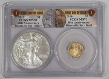 2016 30th Anniversary Bimetallic Set 1/10 oz Gold & 1 oz Silver Eagle MS 70 FDOI 6390.00 per troy oz