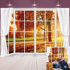 Fall Windowsill Backdrop Autumn Forest Maple Leaves Natural Scenery Photograp...