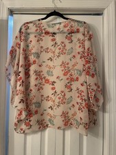 Women  s Sheer Chiffon Floral Open Front Kimono Cardigan 3/4 Sleeve Ivory