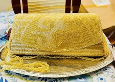 Glass Beaded Evening clutch bag By Bijoux Turner- New-golden Champagne Color