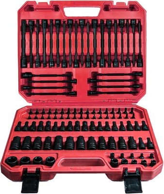 107PCS Allen and Torx bit socket set, 1/4'', 3/8'' and 1/2'' Drive,Extra long torx/