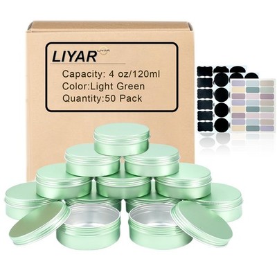 50 PCS 4 oz Green Aluminum Tins Round Metal Storage Containers With Lids