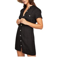 Free People Black Linen Italian Love Story Button Up Shirt Mini Dress Medium