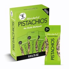 Wonderful Pistachios No Shells Roasted Salted Nuts - 0.75 Ounce Bags Pack of 9