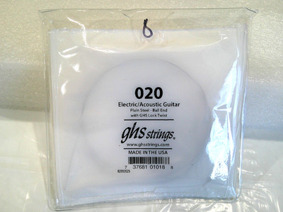 6 pack of GHS 20ga plain guitar strings .020'' for acoustic or electric guitar