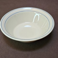Corner Stone by Corning 6 ¾” Cereal Soup Bowl Beige Blue Rim Flat Bottom