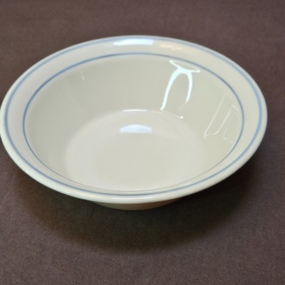Corner Stone by Corning 6 ¾  Cereal Soup Bowl Beige Blue Rim Flat Bottom