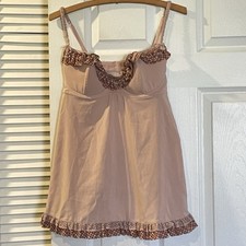 Vintage Victorias Secret Babydoll Chemise Size 36C Beige Pink Ruffles Lace Trim