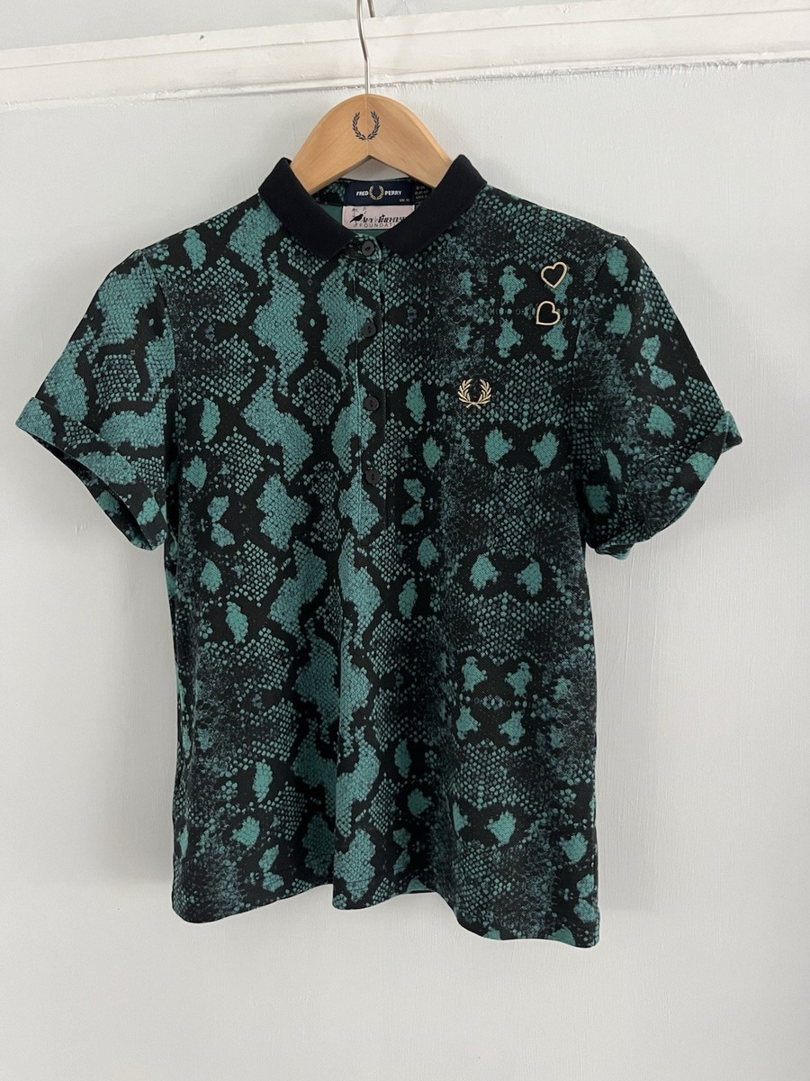 Fred Perry x Amy Winehouse Green Snake Print Polo Shirt UK 12