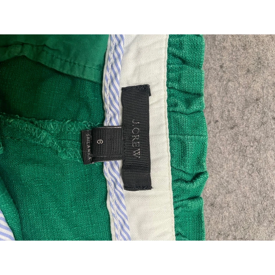 Pantalones Cortos J.Crew Verde Mezcla Lino Bolsillos Cintura Elásticos Talla 6 Foto 2 de 4