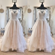 Blush Pink Wedding Dresses Off The Shoulder Lace Appliques A Line Bridal Gowns