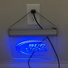 Bud Light LED Blue Light Up Hanging See Through Sign - 12” x 8.75”