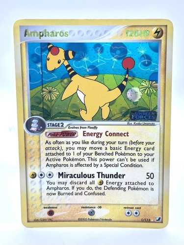 Pokemon TCG Ampharos 1/115 EX Unseen Forces Reverse Holo Rare EN 2005