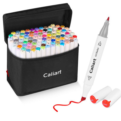 Caliart Markers, 100 Colors Dual Tip Art Markers Sketch Pens Permanent Alcoho...