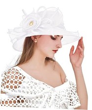 Z X Organza Church Wedding Tea Party Derby Hats for Women 022 White Fascinator