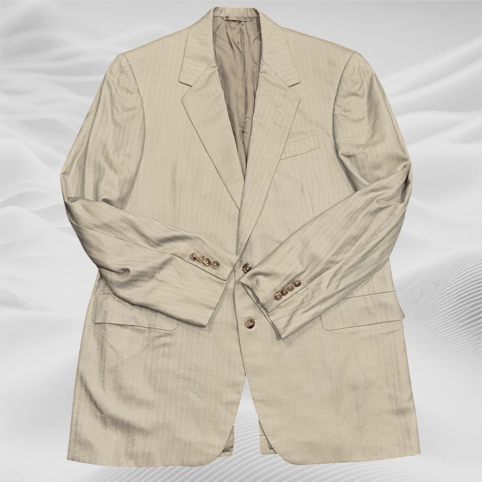 Oxxford Ropa Lana Cachemira? Blazer Abrigo Deportivo Beige Espiga 44L Hecho a Mano Foto 2 de 4