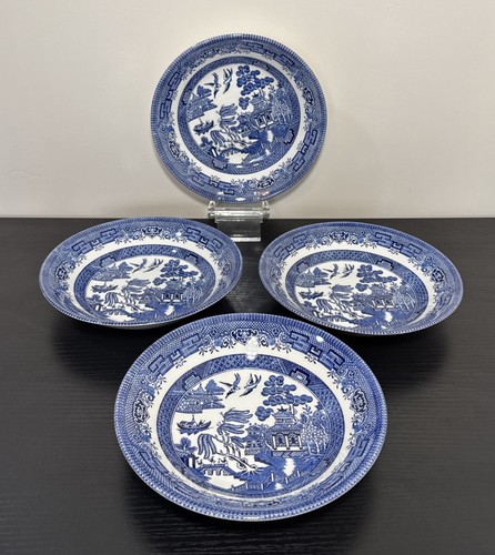 (4) Churchill-Blue “WILLOW” 8” Salad/ Soup Plates-England/Impressed Mark- - Picture 2 of 13