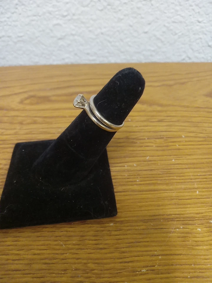 Wedding Set 14K White Gold Vintage Size 4 VERY SMALL Sautered Together READ - Image 3 of 4
