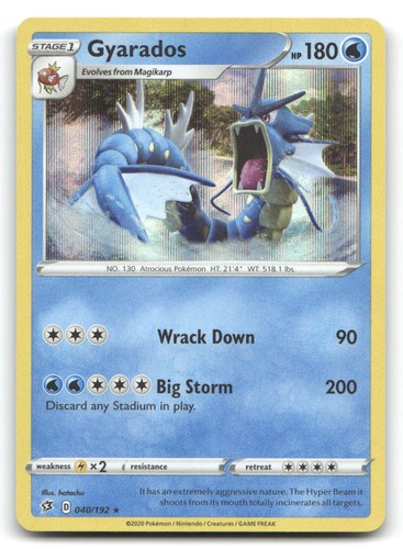 Gyarados Holo SWSH02: Rebel Clash 040/192 LP Pokemon