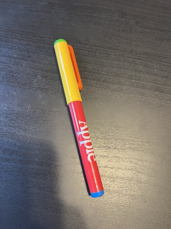 Rare Vintage Apple Computer promo ballpoint pen, featuring rainbow logo colors