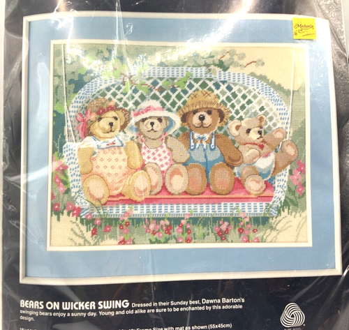 Bears Wicker Swing Dimensions #2350 Vintage Needlepoint Pattern NEW complete Kit - Picture 4 of 4