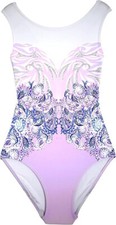New United All Around Gymnastic Leotard Girls 7- 8 yr Pastel Colors Crystal Lace