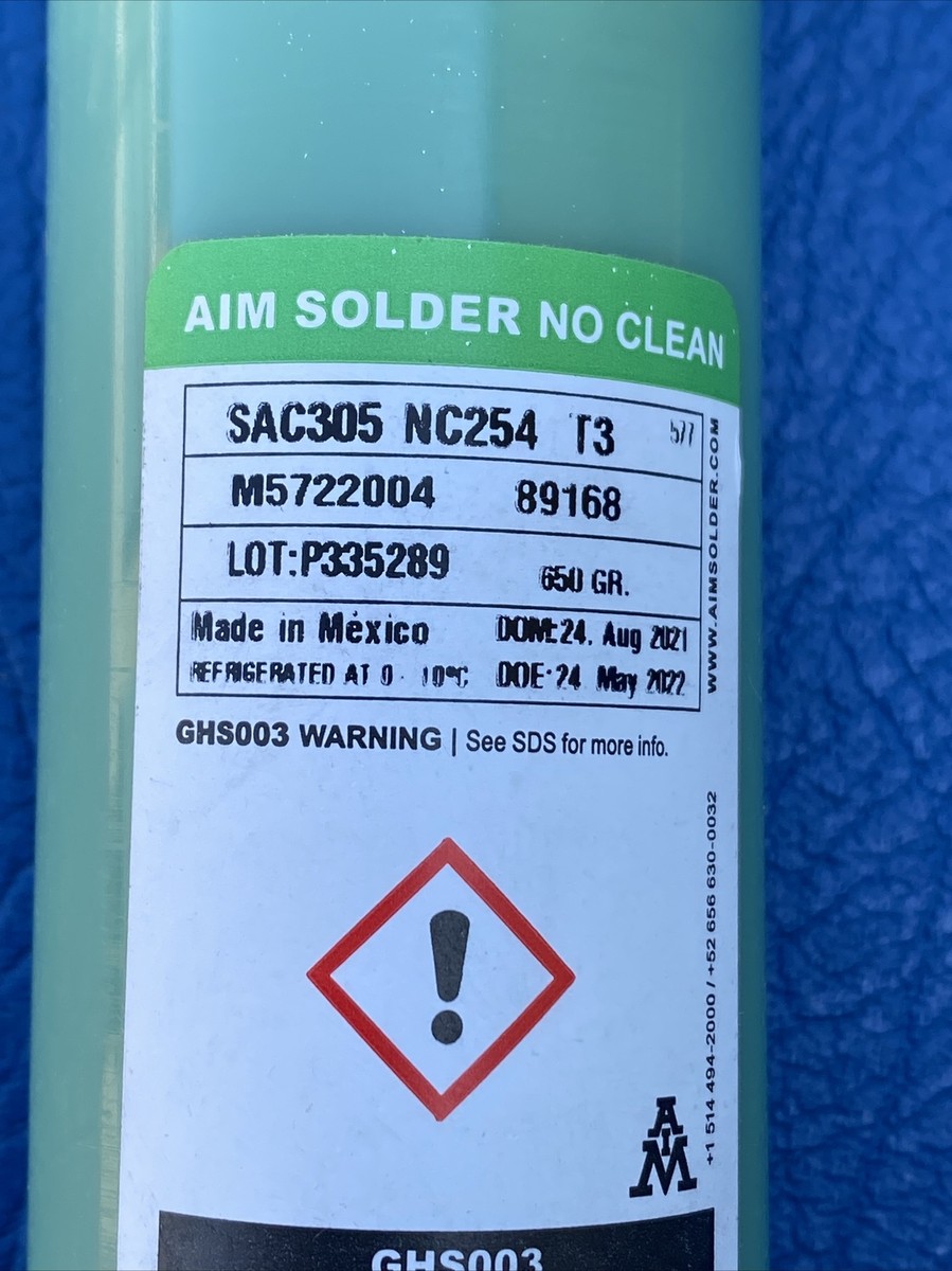 AIM Metals SAC305 NC254 89168 T3 No Clean Solder Paste, 650 Gram