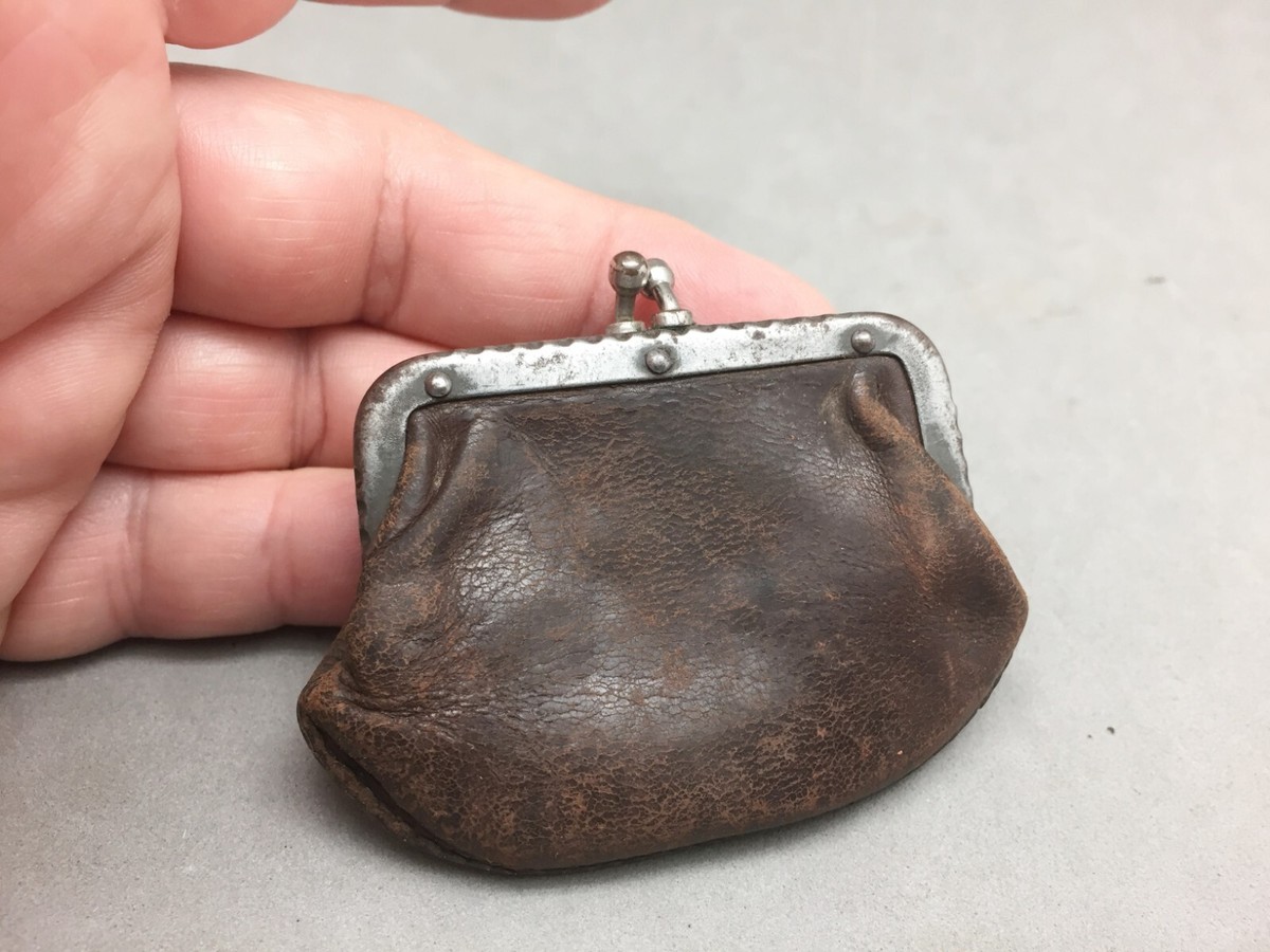 Antique Brown Leather Coin Purse 2.5