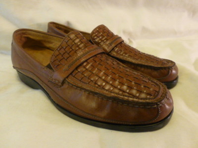 FLORSHEIM Brown Leather Braided Moc Toe Slip-On Dress Shoes 