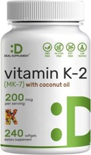 Vitamin K2 MK-7 200mcg w/ Virgin Coconut Oil 8 Months Supply- 240 Softgels