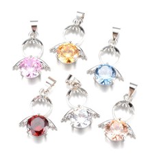 50x Brass Cubic Zirconia Pendant Mini Angel Dangle Charms Jewelry Making 20x14mm