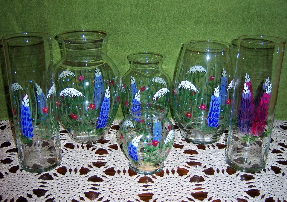 Juego de vidrio Boyd&Doyle White Gate azúcar y crema pintado lupino flor silvestre transparente Foto 4 de 4