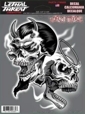 NEW LETHAL THREAT EVIL N GOOD SKULLS DECAL STICKER 6"x6" LT90689