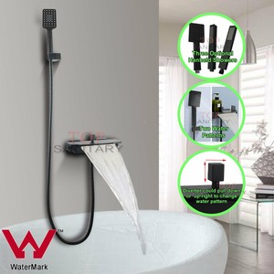 Square Black Waterfall Bathtub Spout Diverter Tap Faucet W