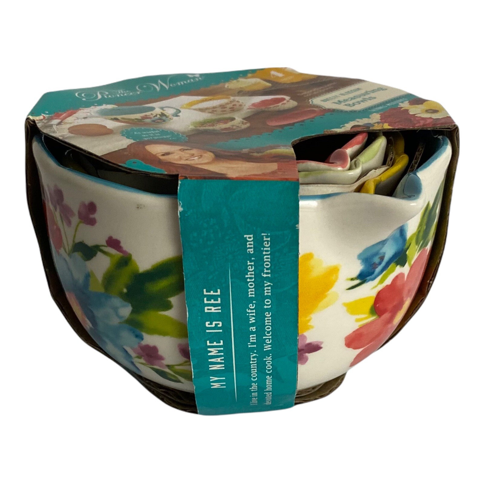 The Pioneer Woman Gorgeous Floral 4 Pc Measuring Cup Bowl Set Breezy Blossom New