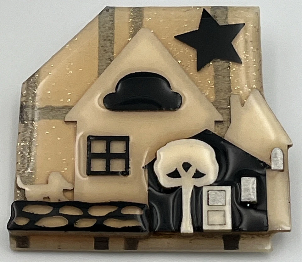 Lote de 3 broches vintage de casa de Lucinda para casa en blanco y negro hechos a mano Foto 4 de 4