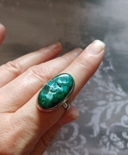 Vintage Ring size 10.5 sterling silver Azurite Chrysocolla druzy crystal vug