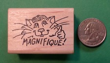 Magnifique Cat, Teacher's Rubber Stamp, Wood Mounted