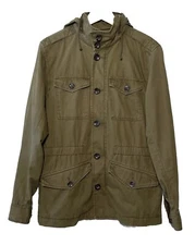 Vintage Gap Factory Men’s Khaki Olive Green Hooded Utility Grunge Boho Jacket, S