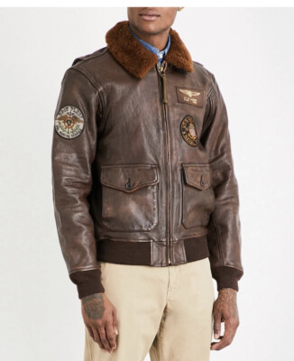 $1598 Polo Ralph Lauren Small Leather Shearling Bomber Jacket RRL