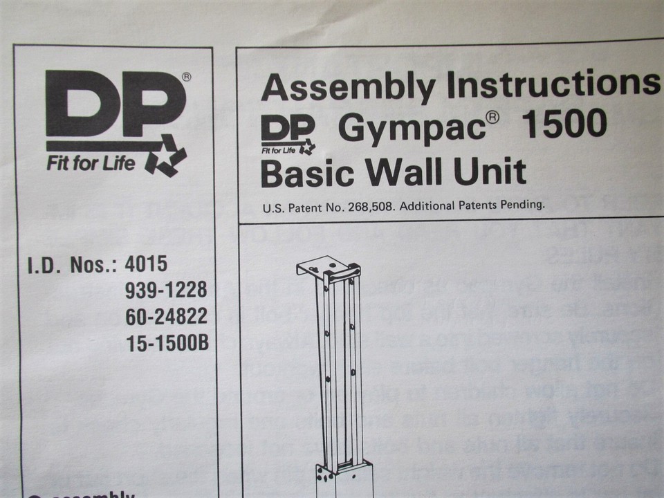 DP GYMPAC 1500 WEIGHT LIFTING EXERCISE MACHINE ASSEMBLY INSTRUCTIONS