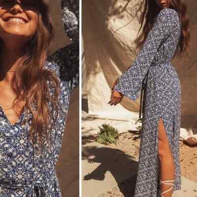 LULUS Blue and White Long Sleeve Maxi Dress size small | eBay