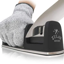 Zulay Kitchen Knife Sharpener & Cut-Resistant Glove - 2-Stage Knife Sharpening
