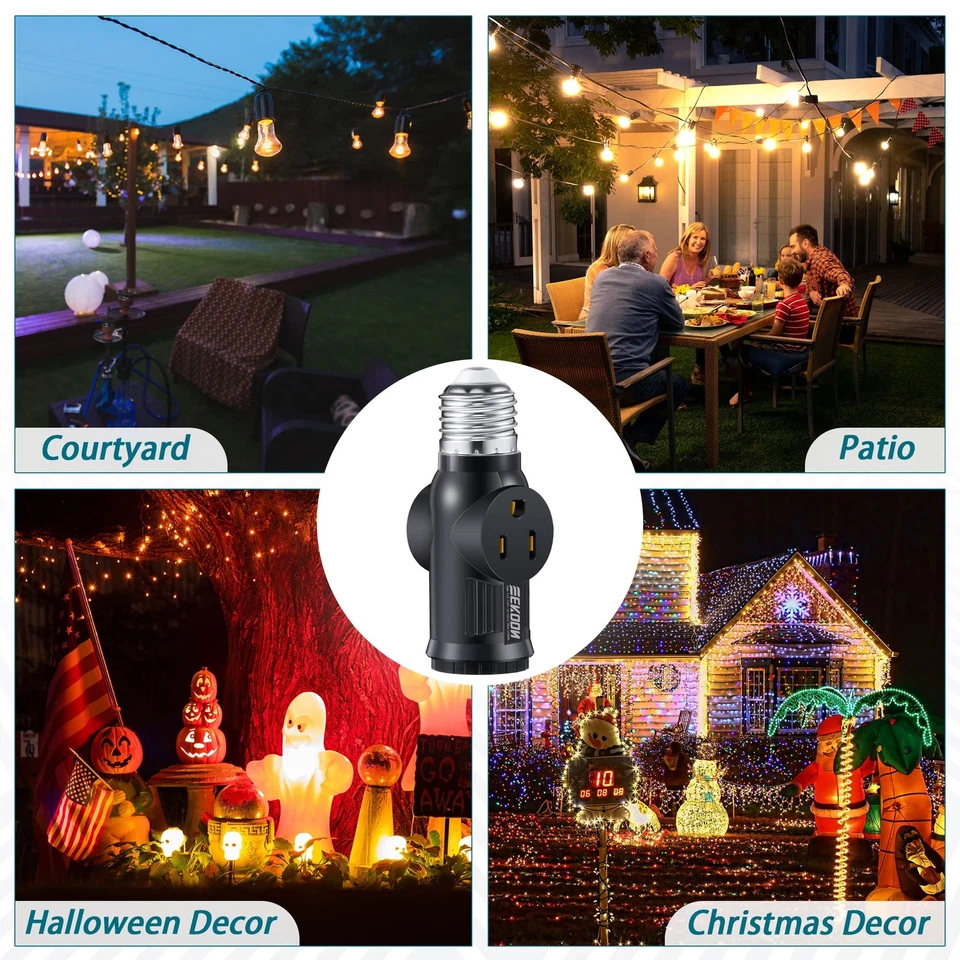 2Pcs Light Bulb Outlet Socket Adapter E26/E27 Lamp Bulb to 2/3 Prong Plug Black - Image 4 of 4